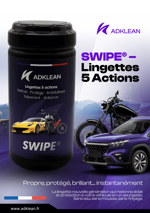 Pot de 80 lingettes Swipe ADKLEAN avec microfibre – Nettoyage et protection voiture, moto et bateau