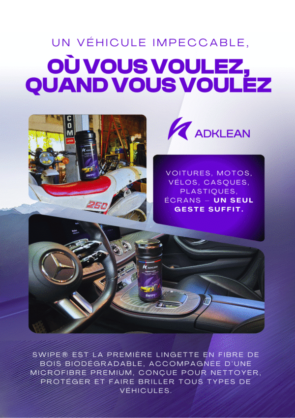 Lingette Swipe ADKLEAN en action sur la carrosserie d’une voiture avec effet brillant et déperlant